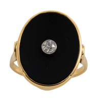 Onyx and old cut diamond ring in 14 carat gold-Vintage Rings-The Antique Ring Shop
