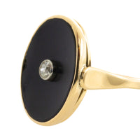 Onyx and old cut diamond ring in 14 carat gold-Vintage Rings-The Antique Ring Shop