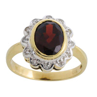 Garnets and diamond ring in 14 carat gold-engagement rings-The Antique Ring Shop