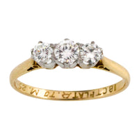 Vintage three stone brilliant cut diamond ring-engagement rings-The Antique Ring Shop