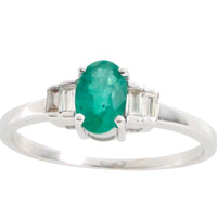 Emerald and diamond ring in white gold-engagement rings-The Antique Ring Shop