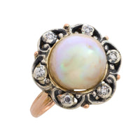 Pearl and single cut diamond ring in silver and gold