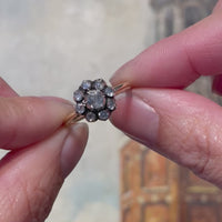 Roosdiamanten entourage ring in zilver en goud