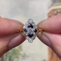 Edwardiaanse navette ring met saffier en diamant