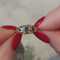 Antieke ring uit 1914 met saffier en roosdiamant