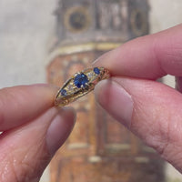 Edwardiaanse saffier en diamanten ring uit 1912