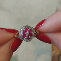 Edwardiaanse oud Europees geslepen diamanten en robijnen ring