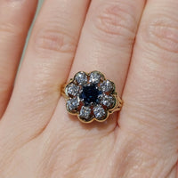 Vintage sapphire and diamond cluster ring-engagement rings-The Antique Ring Shop