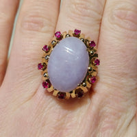 Cabochon lavender jade and ruby ring-Vintage Rings-The Antique Ring Shop