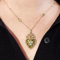 Victorian peridot and pearl pendant and chain-Pendants-The Antique Ring Shop