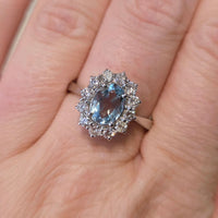 Aquamarine and diamond ring in white gold