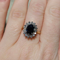 Vintage sapphire and diamond cluster ring-engagement rings-The Antique Ring Shop
