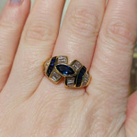 Sapphire and baguette cut diamond ring-Vintage Rings-The Antique Ring Shop