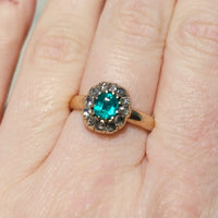 Emerald and rose diamond ring in 14 carat gold