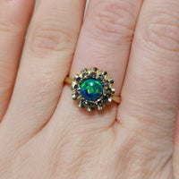 Opal doublet and sapphire cluster ring-Vintage Rings-The Antique Ring Shop