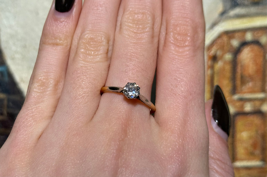 Diamond solitaire ring in platinum and gold-engagement rings-The Antique Ring Shop