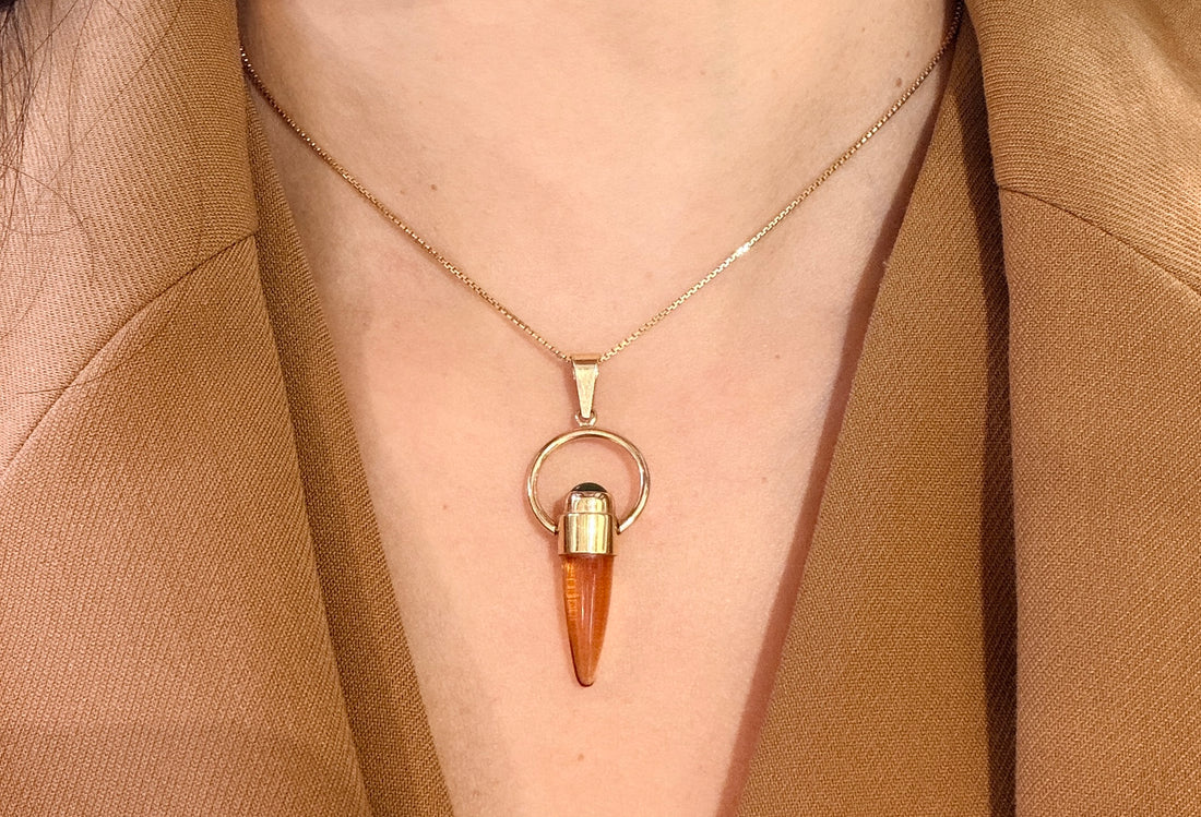 Citrine and chrysoberyl pendant in 14 carat gold