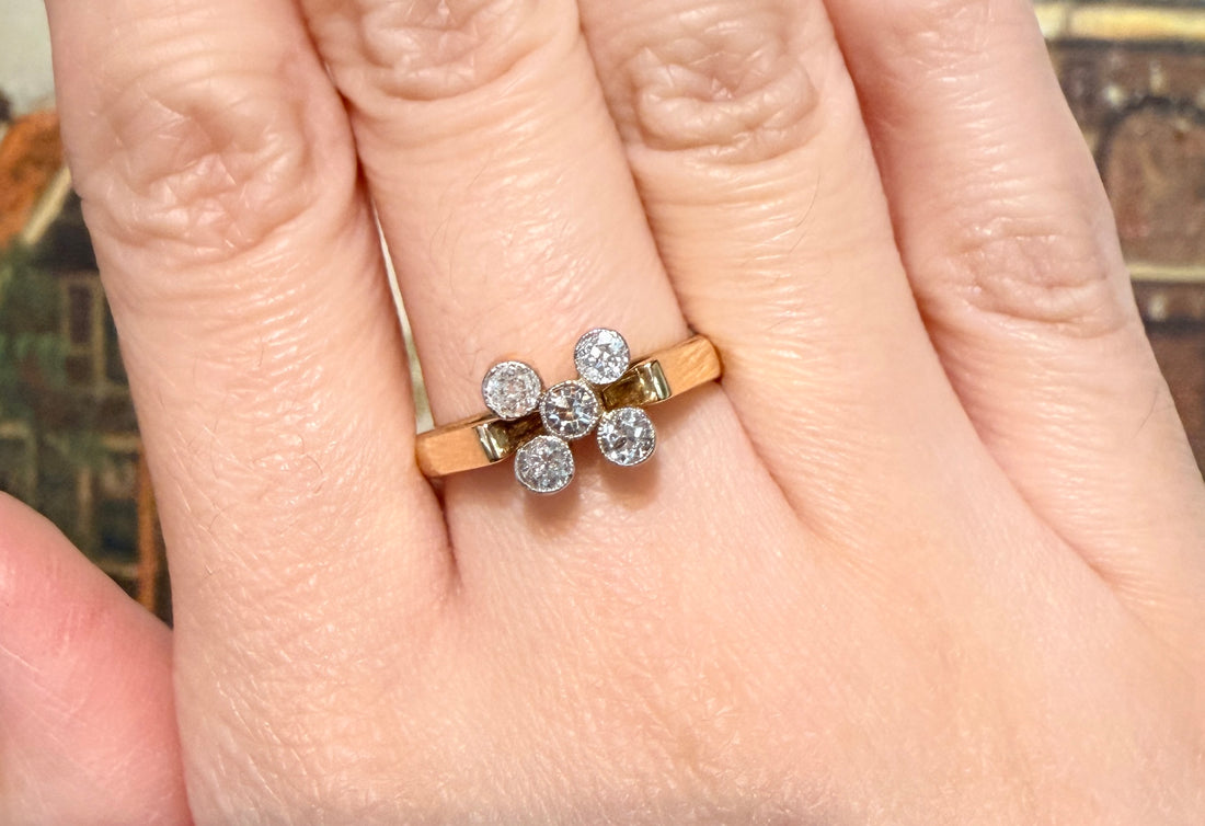Vintage five stone old European cut diamond ring-Vintage Rings-The Antique Ring Shop