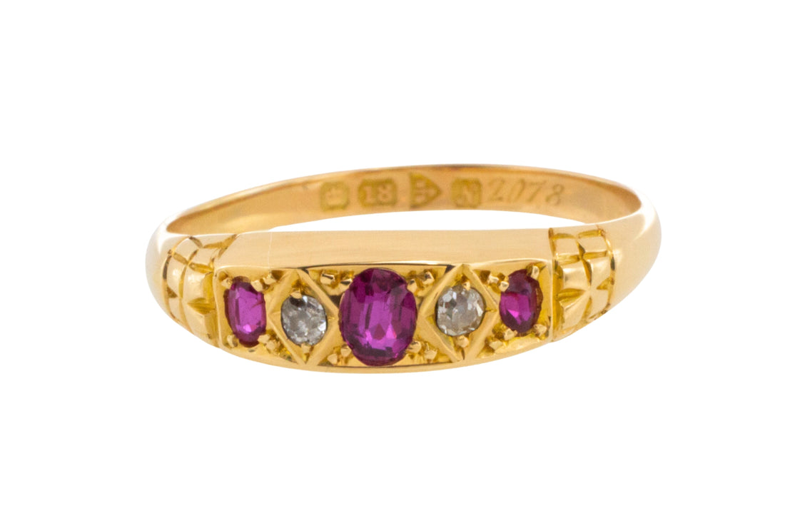 Edwardian ruby and old cut diamond ring from 1913-Antique rings-The Antique Ring Shop