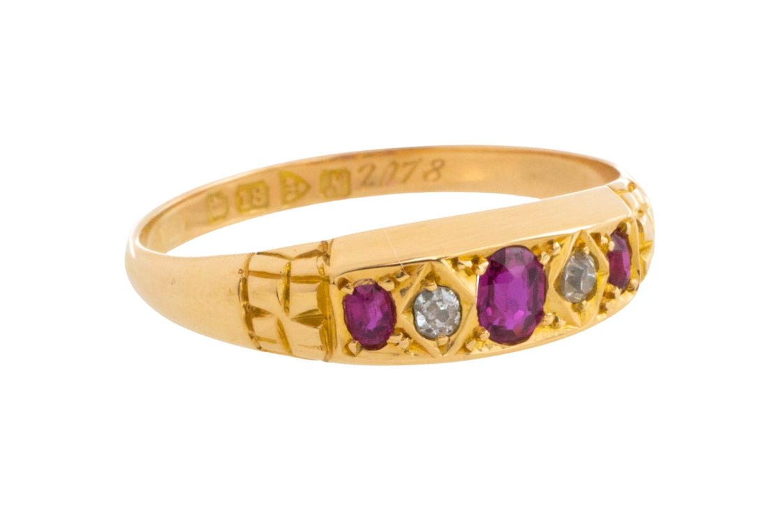 Edwardian ruby and old cut diamond ring from 1913-Antique rings-The Antique Ring Shop
