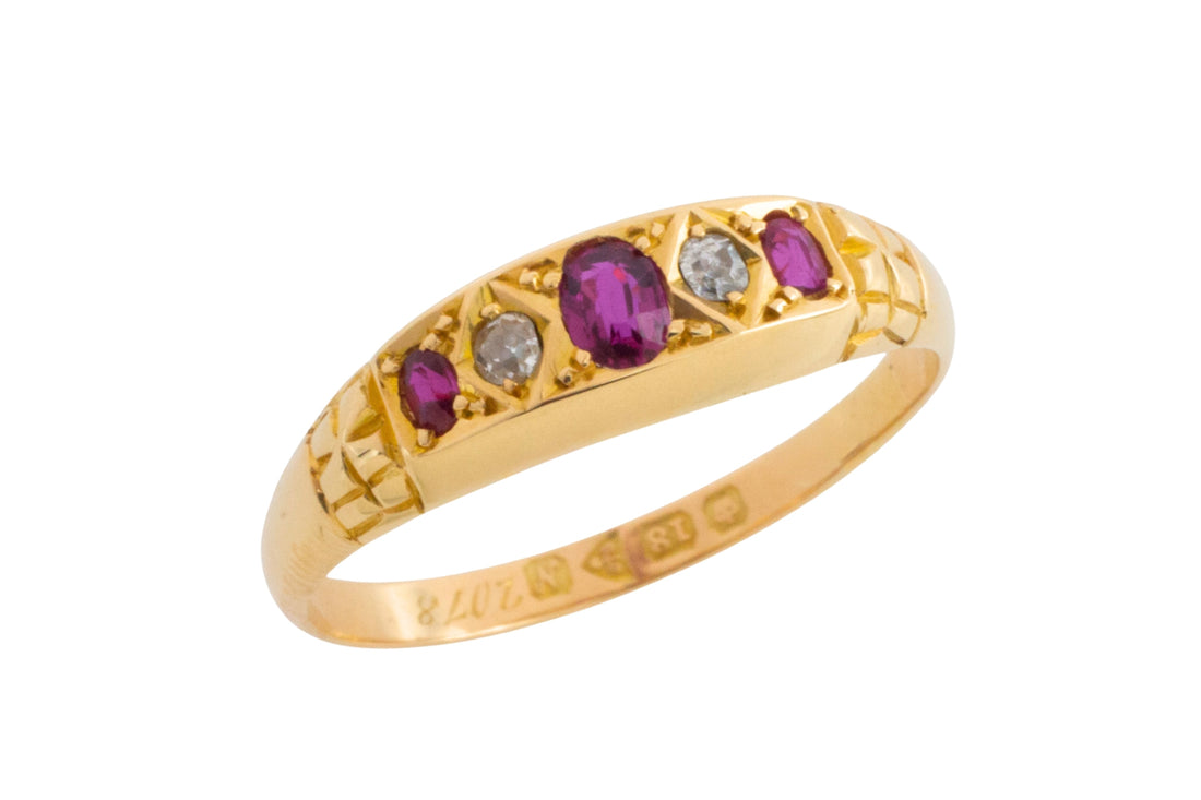 Edwardian ruby and old cut diamond ring from 1913-Antique rings-The Antique Ring Shop