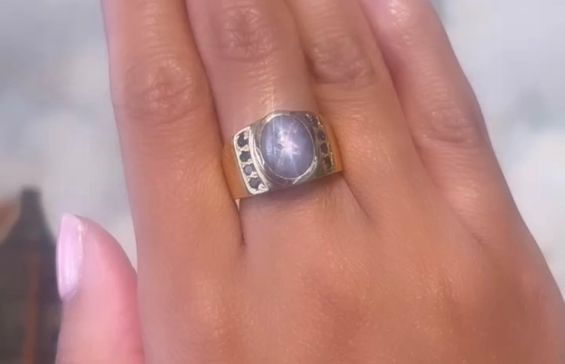 Star sapphire ring in 14 carat gold-Vintage & retro rings-The Antique Ring Shop