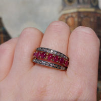 Sapphire and ruby flip ring with rose diamonds-Antique rings-The Antique Ring Shop