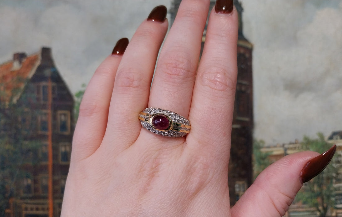 Cabochon ruby and diamond ring-Vintage & retro rings-The Antique Ring Shop