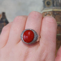 18 carat white gold cabochon ring with diamonds-Vintage & retro rings-The Antique Ring Shop