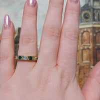 18 carat gold band with emeralds and diamonds-Vintage Rings-The Antique Ring Shop