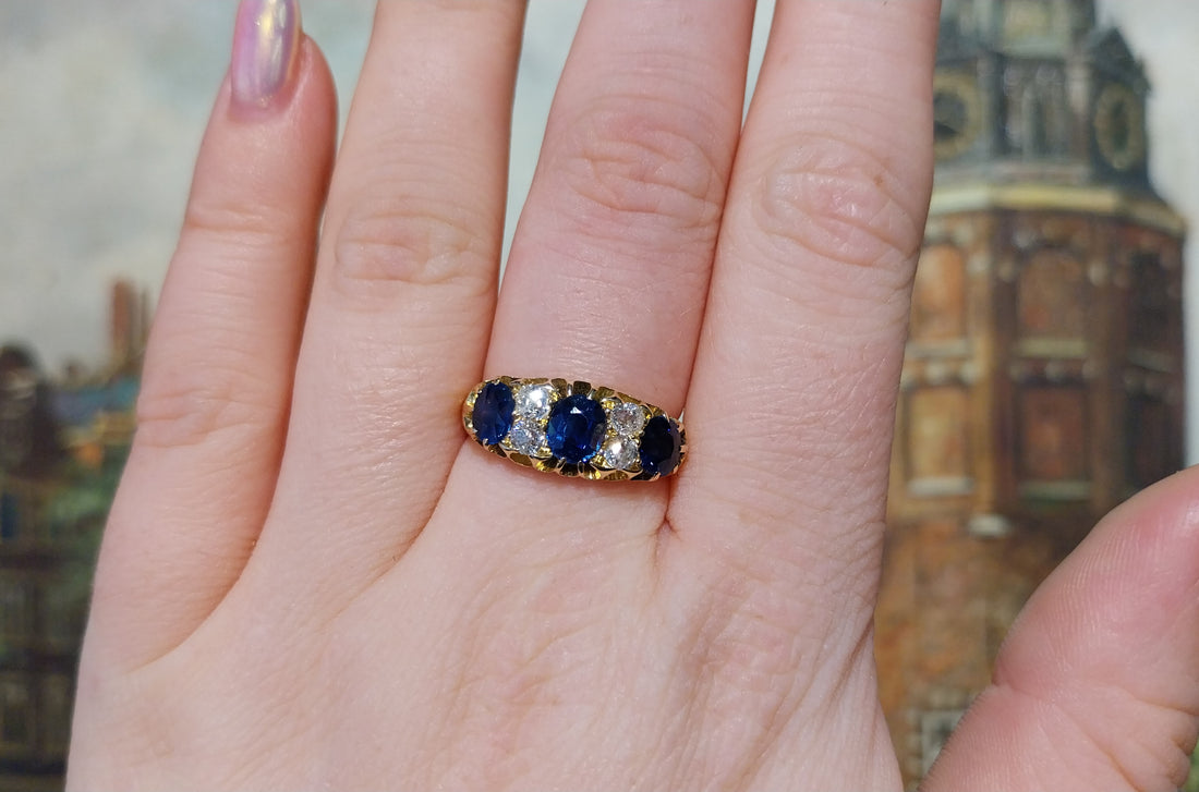 Victorian sapphire and diamond ring from 1898-Antique rings-The Antique Ring Shop