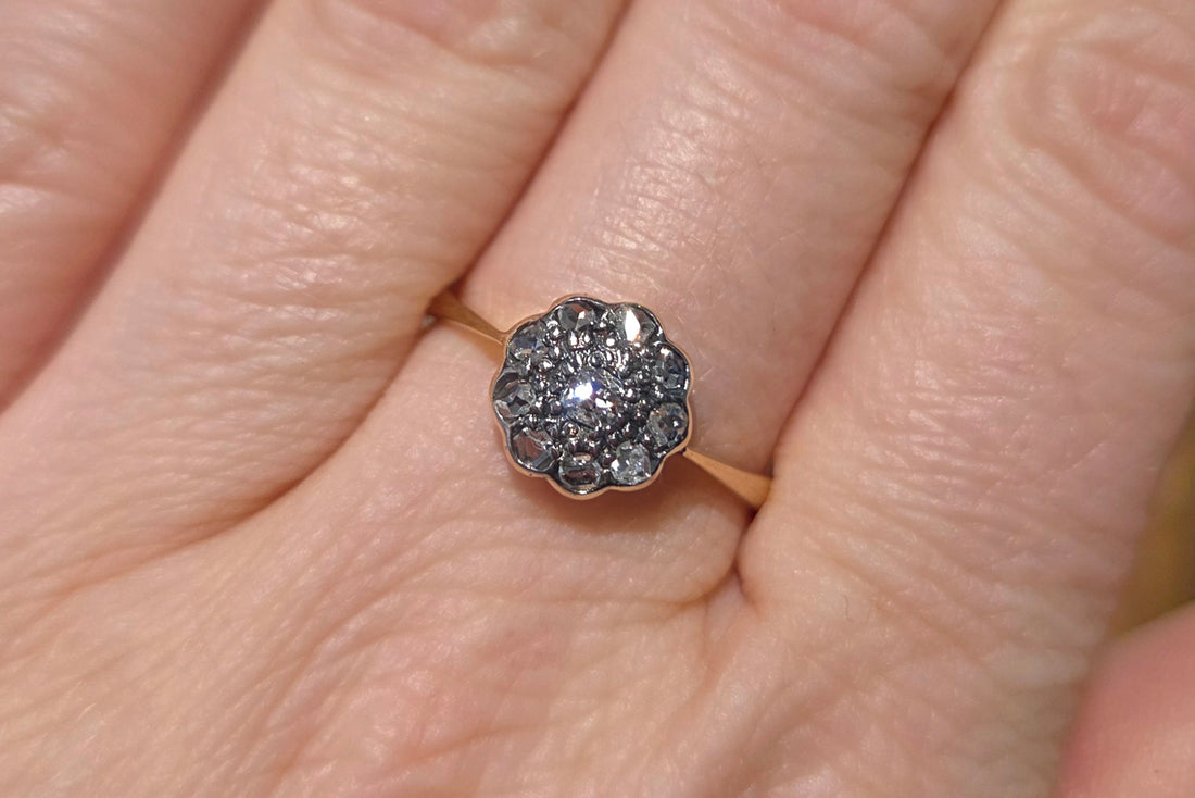 Edwardian old cut and rose cut diamond cluster ring-Antique rings-The Antique Ring Shop