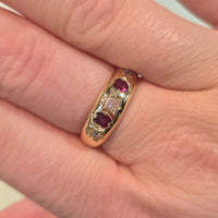 Ruby and old cut diamond gypsy ring from 1905
