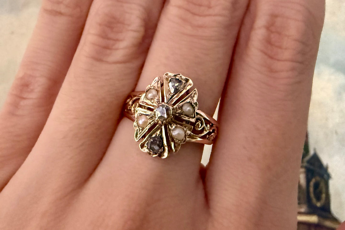 Antique pearl and rose diaomond ring
