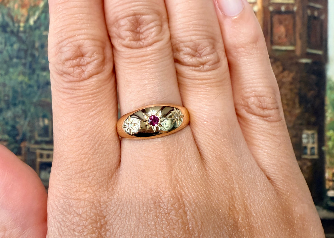 Ruby and diamond gypsy ring from 1919-Antique rings-The Antique Ring Shop
