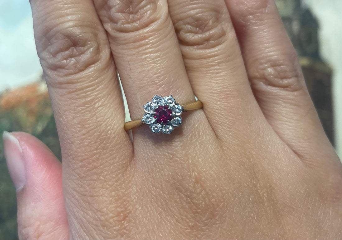Vintage 18 carat gold ruby and diamond ring-Vintage Rings-The Antique Ring Shop