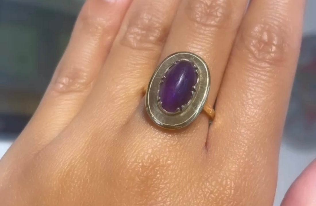 Cabochon amethyst ring in 14 carat gold-vintage rings-The Antique Ring Shop