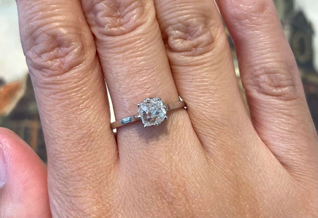 Old mine cut diamond solitaire ring-engagement rings-The Antique Ring Shop