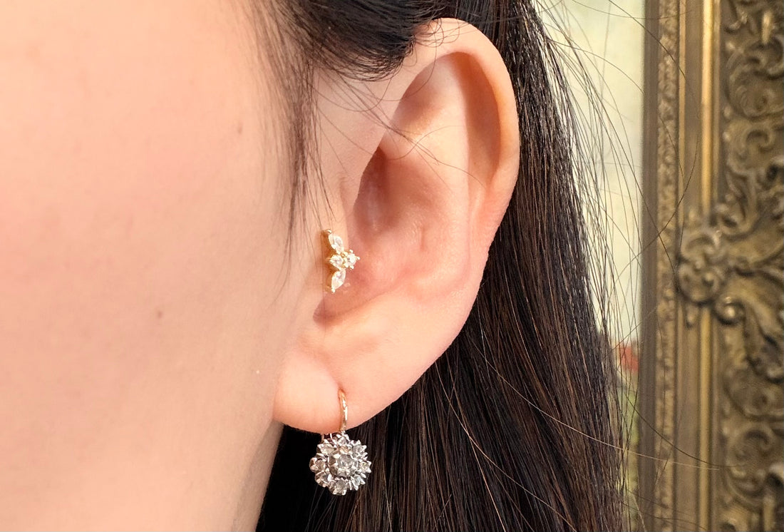 Vintage rose diamond earrings in silver and gold