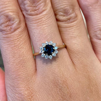 Sapphire and diamond cluster ring-engagement rings-The Antique Ring Shop