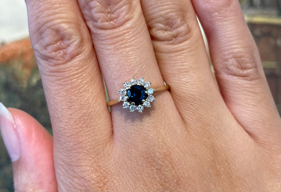Sapphire and diamond cluster ring-engagement rings-The Antique Ring Shop