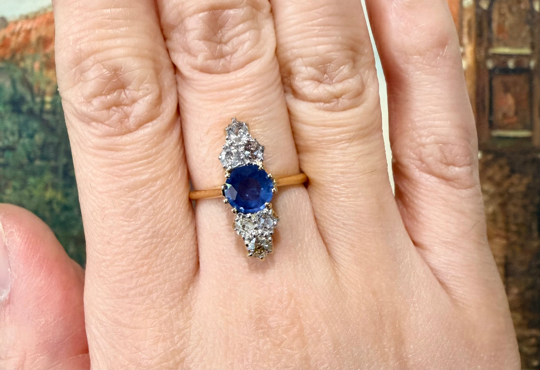 Victorian sapphire and old cut diamond ring-The Antique Ring Shop