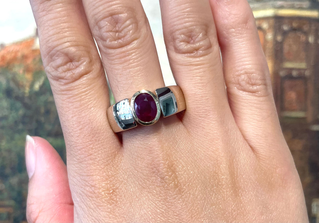 Ruby ring in white and yellow gold-Vintage Rings-The Antique Ring Shop