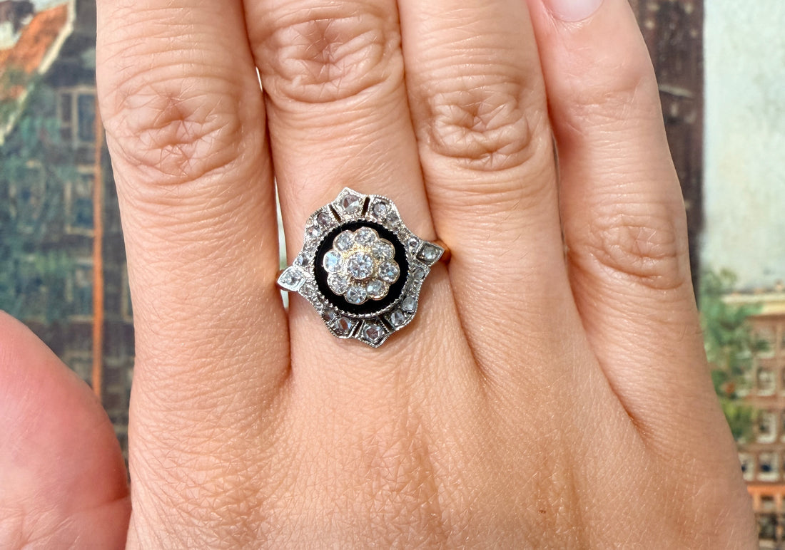 Antique onyx and diamond ring-Antique rings-The Antique Ring Shop