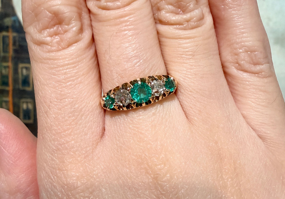 Edwardian emerald and diamond ring from 1908-Antique rings-The Antique Ring Shop