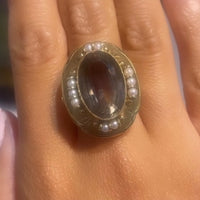 Smoked quartz and pearl cocktail ring in 14 carat gold-Vintage & retro rings-The Antique Ring Shop
