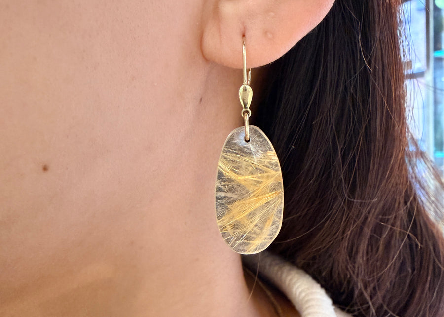 Rutilated quartz pendant earrings-Earrings-The Antique Ring Shop