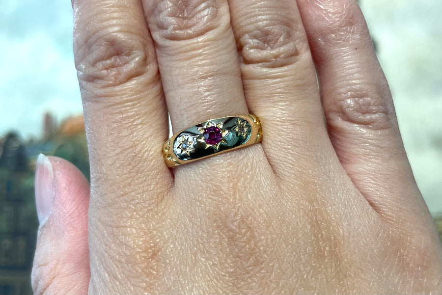 Edwardian ruby and diamond gypsy ring from 1904-Antique rings-The Antique Ring Shop