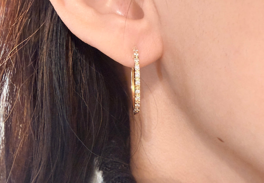 18 carat gold hoop earrings with diamonds-Earrings-The Antique Ring Shop