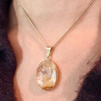 Cabochon quartz pendant in 14 carat gold-Pendants-The Antique Ring Shop